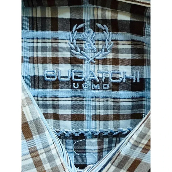 Bugatchi Men's Shirt Sz Large Blue/Brown Collared Long Sleeve Button Up - Picture 4 of 6